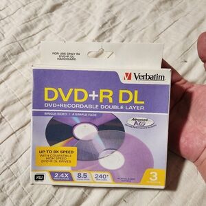 Verbatim DVD+R Recordable 8.5GB  240Min 2.4x  Double Layer Recordable  Pack 3